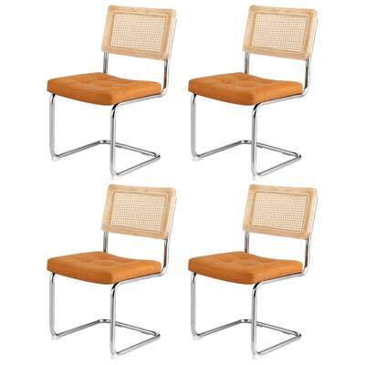 4-Piece PU Leather Rattan Cantilever Dining Chairs Brown Kitchen & Dining Seating
