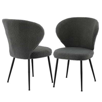 2x Grey Sherpa Boucle Dining Chairs with Wing Back  Luxurious