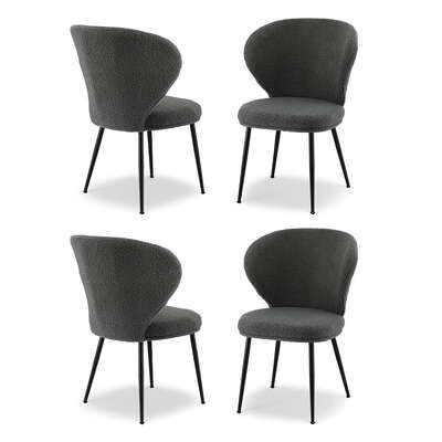 4x Sherpa Boucle Wing Back Dining Chairs Grey  Stylish and comfortable