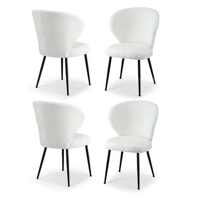 4x Sherpa Boucle Wing Back Dining Chairs White  Elegant and stylish