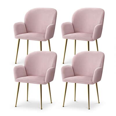Dining Chair Set 4 Velvet Armchair Modern Upholstered Pink