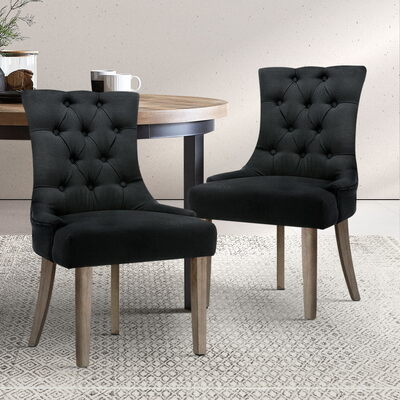 2x Dining Chair CAYES French Provincial Chairs Wooden Fabric Retro Cafe