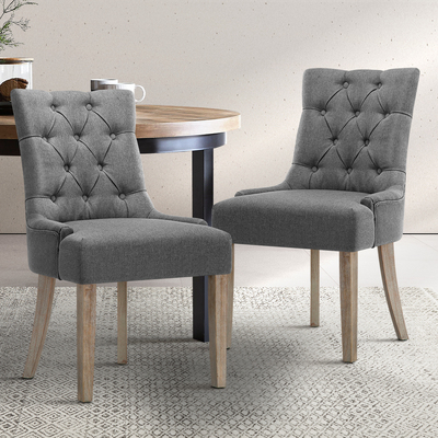 Dining Chairs Set Of 2 Linen French Provincial Grey