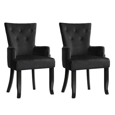 Set of 2 Black Velvet French Provincial Armchairs  Dining Chairs