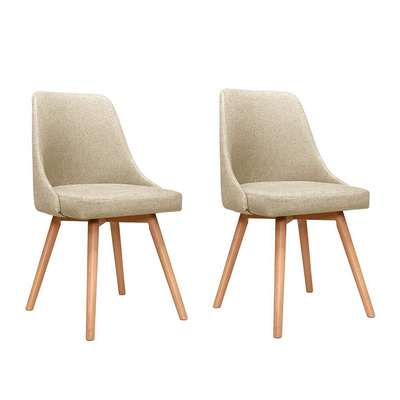 2x Dining Chairs Beech Wooden Timber Chair Kitchen Fabric Beige