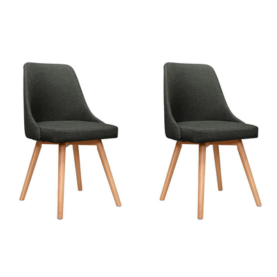  2x Dining Chairs Beech Wooden Chair Cafe Kitchen Fabric Charcoal