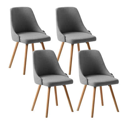 Set of 4 Wooden Dining Chairs with Grey Fabric - Sturdy Wooden