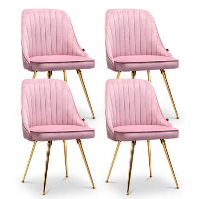 Dining Chair Set 4 Velvet Channel Tufted Modern Upholstered Pink