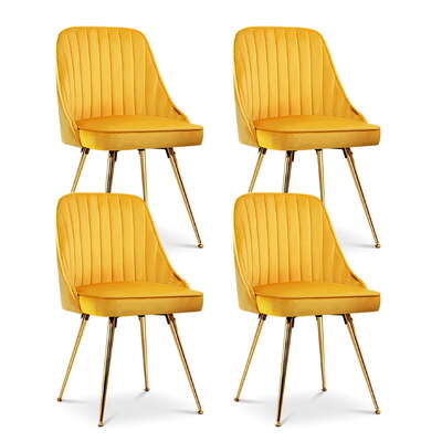 Dining Chair Set 4 Velvet Channel Tufted Modern Upholstered Yellow