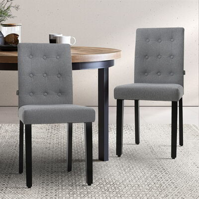 x2 DONA Dining Chair Fabric Foam Padded High Back Wooden Kitchen Grey