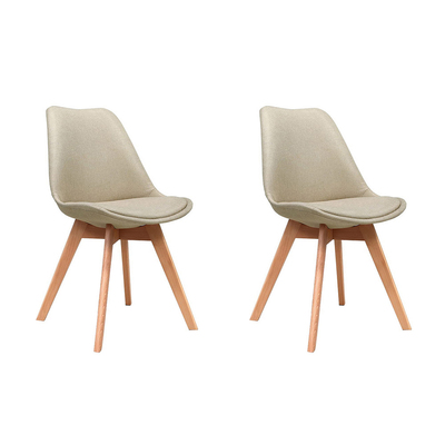  DSW Dining Chairs Retro Kitchen Chair Cafe Beige Fabric x2