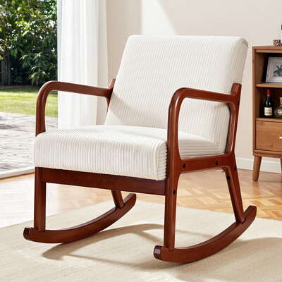 Beige Corduroy Rocking Armchair Nursing Chair for Living Room & Nursery
