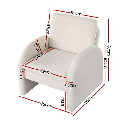  Armchair Accent Chair Lounge Tub Sofa Couch Curved Arm Seat Boucle White