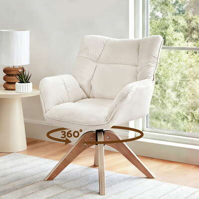 White Velvet Swivel Armchair Nursing Chair for Living Room & Nursery