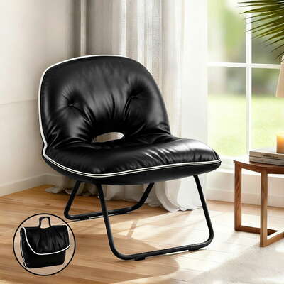 Foldable 2-in-1 Armchair Lounge Chair Portable Black for Living Room Bedroom Outdoor
