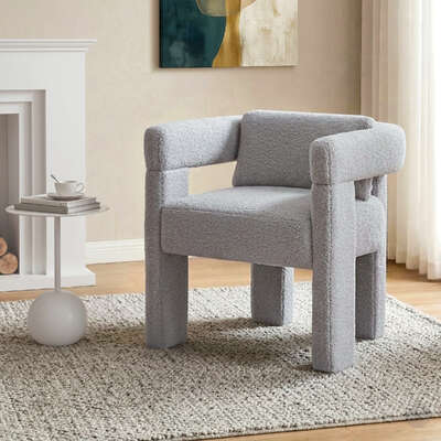 Armchair Accent Chair Lounge Sofa Couch Boucle Fabric Grey