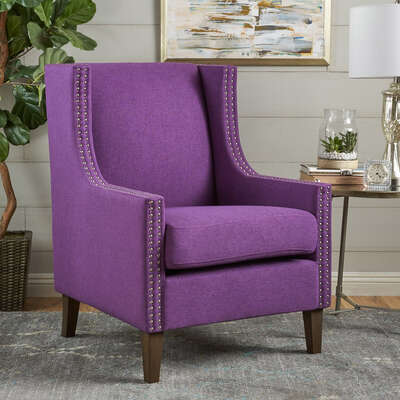 Cecilia Classic Studded Purple Wingback Club Armchair