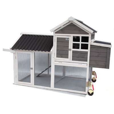 Wooden chicken ranch chicken coop with run on wheel pvc roof