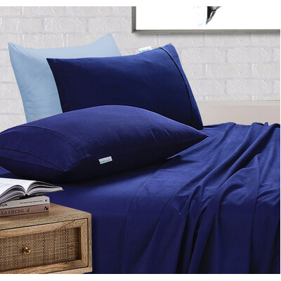 100% Egyptian Cotton Vintage Washed 500Tc Navy Blue Double Bed Sheets Set