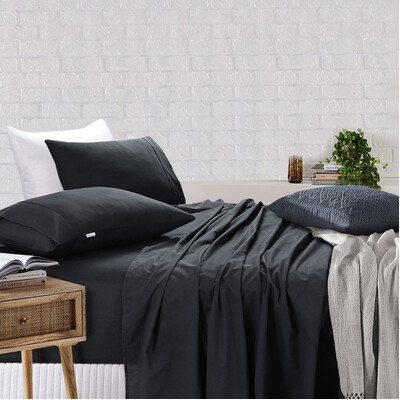 100% Egyptian Cotton Vintage Washed 500TC Charcoal Bed Sheets Set[king]