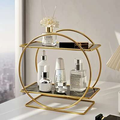 Two-Tier Metal Cosmetic Organizer Stand for Makeup Skincare Vanity Countertop