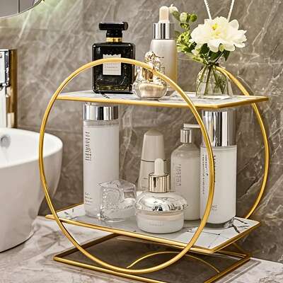 Two-Tier Metal Cosmetic Organizer Stand for Makeup Skincare Bathroom Vanity