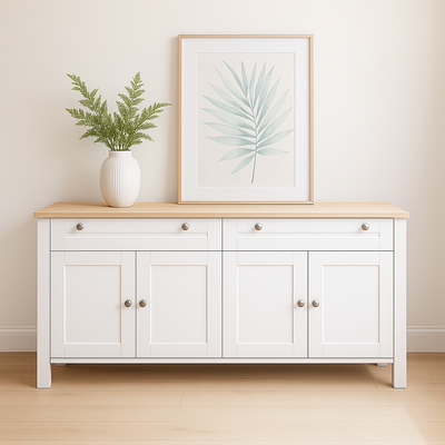 Buffet Sideboard White And Oak 4 Door 2 Drawer Storage Cabinet