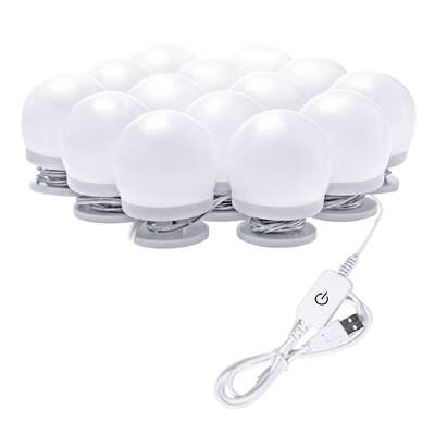 Hollywood LED Vanity Mirror Lights Kit Dimmable USB Makeup Light Strip 14 Bulbs 4000K