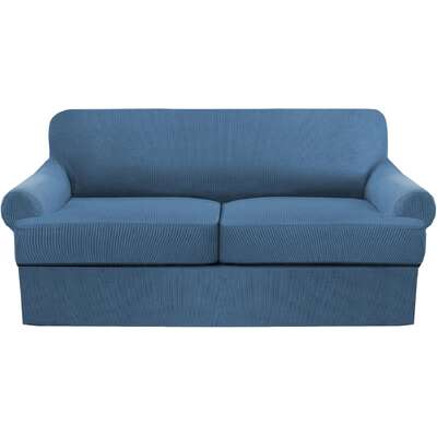 3-Piece T Cushion Sofa Slipcover Set Thick Stretch Couch Cover Furniture Protector Blue