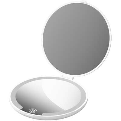 Mini Travel Makeup Mirror With Light 1x And 5x Magnification Rechargeable White
