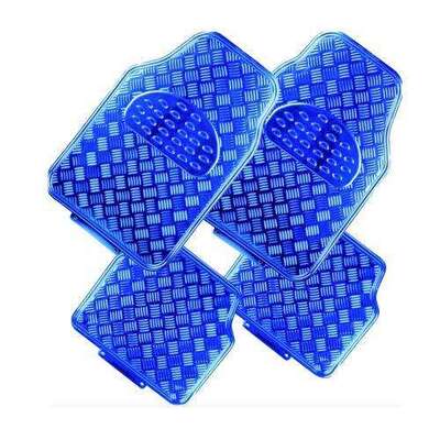 4-Piece Car Mat - Blue [Rubber/Aluminium Look]