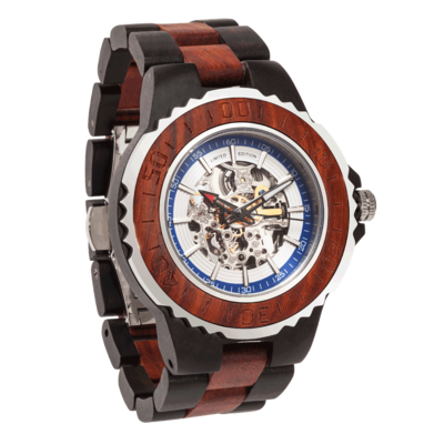 Men Genuine Automatic Rose Ebony Wooden Watches No Battery Needed