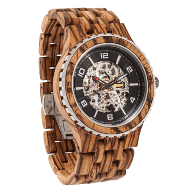 Men Premium Self-Winding Transparent Body Zebra Wood Watches