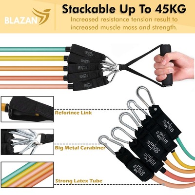11 PC Resistance Bands Set Exercise Tube Bands