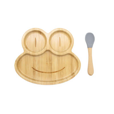 Bamboo Frog Kids Plate With Suction Cap Base & Spoon