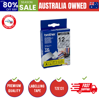 TZe131 Labelling Tape 12mm Black on Clear TZE Tape