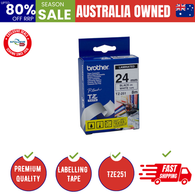 TZe251 Labelling Tape 24mm Black on White TZE Tape