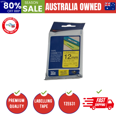 TZe631 Labelling Tape 12mm Black on Yellow TZE Tape