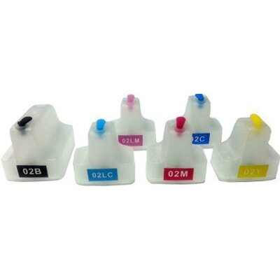Hp Compatible Set Of Hp02 Refillable Cartridges With Auto Reset Chip (6 Empty Cartridges)