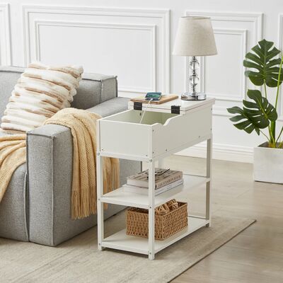 White Multi Tier Bedside Table with Powerboard