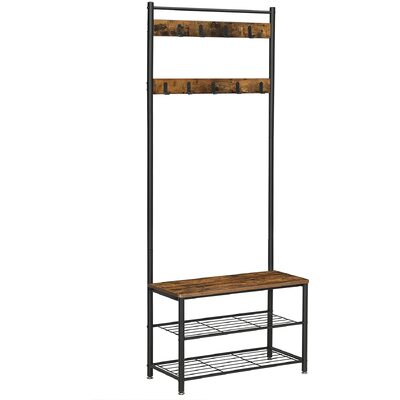 Rustic Brown Coat Rack Stand With Hallway Shoe Rack And Bench With Shelves Matte