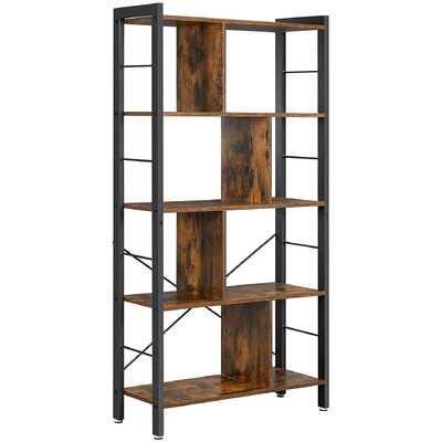 4-Tier Industrial Bookshelf Stable Iron Frame, Rustic Brown 