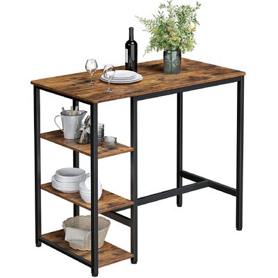 Dining Table With 3 Shelves And Industrial Style Stable Steel Structure, Rustic 