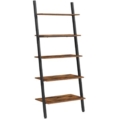 5-Tier Bookshelf Rack, Rustic Brown And Black