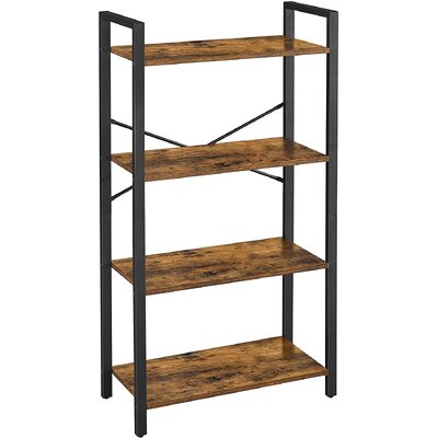 4-Tier  Storage Rack With Steel Frame, 120 Cm High, Rustic Brown And Black