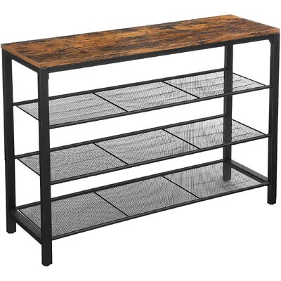 Shoe Rack With 3 Mesh Shelves Rustic Brown And Black 