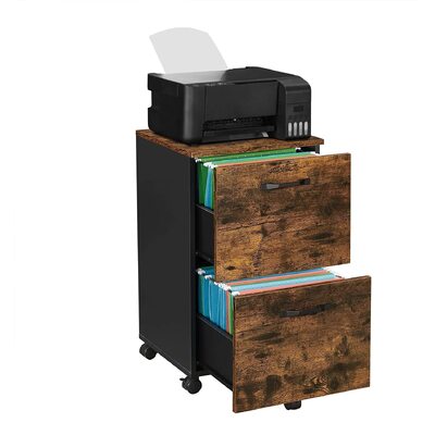 File Cabinet With 2 Drawers Industrial Style For A4 Rustic Brown And Black