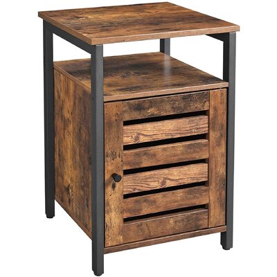 Bedside Table With 2 Adjustable Shelves Steel Frame Rustic Brown And Black