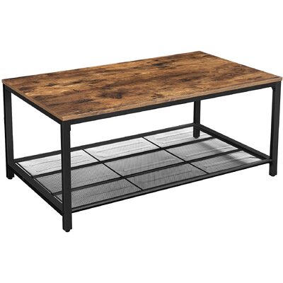 Coffee Table With Dense Mesh Shelf Rustic Brown