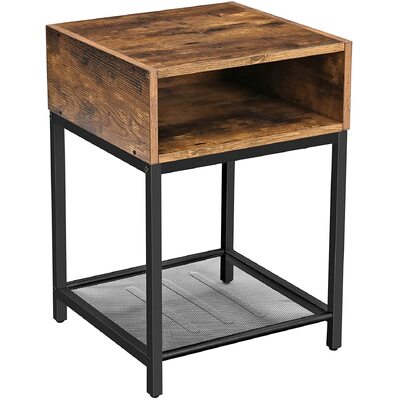 Side Table With Open Compartment And Mesh Shelf Rustic Brown And Black 